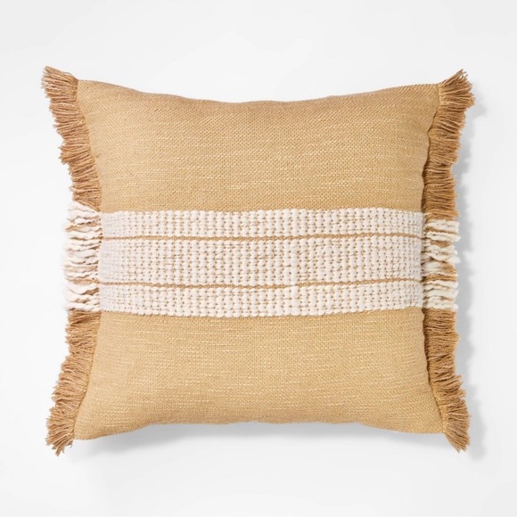Studio McGee Threshold Woven Striped Throw Pillow Neutral Cream Fringed - Picture 1 of 7